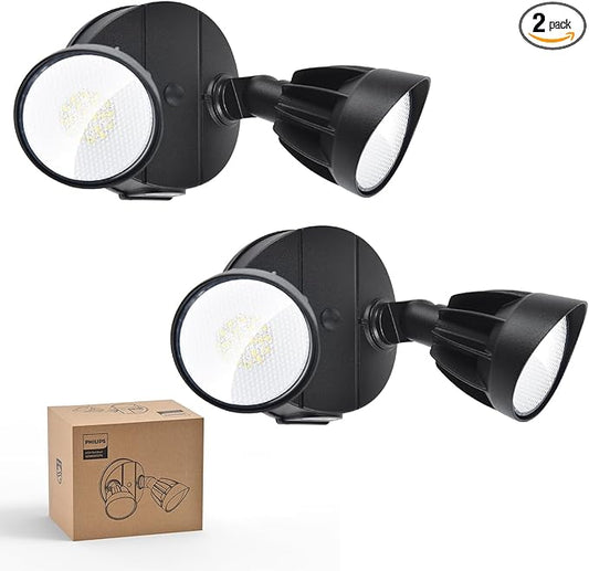 Philips 2 Packs 44W 3500LM ‌LED Security Flood Light‌ ‌Outdoor‌，Switch Controlled Aluminum ‌Security Light‌, 2 Adjustable Heads，5000K Daylight，Wet Location for Patio, Garden, Yard Lights