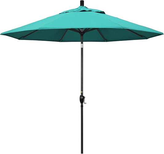 California Umbrella 9' Rd Pacific Trail Series Aluminum Patio Umbrella, Crank Lift, Push Button Tilt, Black Finish, Sunbrella Aruba Fabric