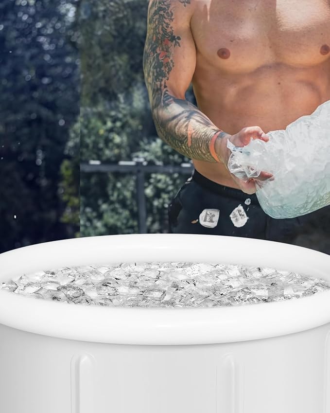 XL Ice Bath Tub for Athletes & Adults - 105 Gallons Ice Tub, Cold Plunge Tub with Cover, Ice Plunge Tub for Recovery & Cold Water Therapy, Inflatable Ice Bath Barrel for Indoor Outdoor- Grey