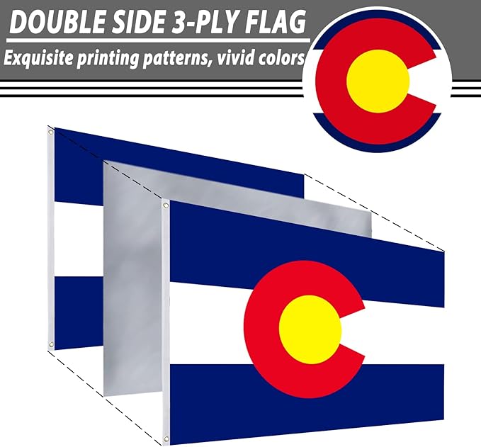 FLAGWIN Colorado Flag 3x5 FT - 3 Ply Double Sided Polyester Flag with Brass Grommets - Vivid Color and Fade Proof State of Colorado Flags 3x5 Outdoor