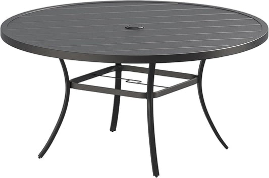 DIFY 60" Round Patio Dining Table for 8-10, Outdoor Metal Dining Table with 1.57" Umbrella Hole for Backyard Lawn Garden, Black