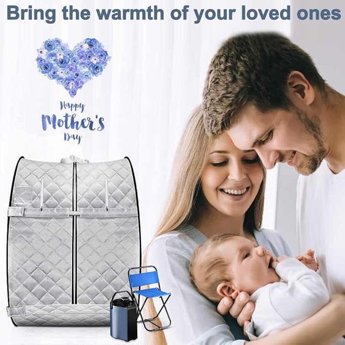 Portable Steam Sauna, Personal Sauna Box for Home, Sauna Tent Saunas for Home Spa, 3L & 800W Steam Generator with Protection, Bag & Chair Included, Steam Sauna with Remote Control -Sliver