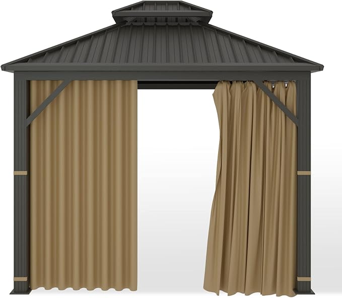 Gazebo Universal Replacement Privacy Curtain – Hugline 10' x 12' Gazebo Side Wall Outdoor Privacy Panel with Zipper (Khaki)