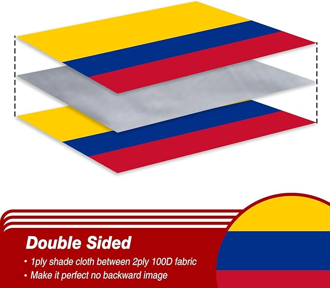 Colombia Colombian Flag 3x5 ft Outdoor, Double Sided 3 Ply Heavy Duty Colombia National Country Flag, 100% Quality Polyester Colombian Banner with Brass Grommets 4 Rows Stitches
