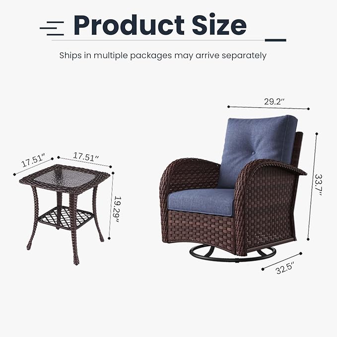 6 Pieces Patio Furniture Sets, Wicker Rattan High Back Outdoor Swivel Rocking Chairs Set with Side Table