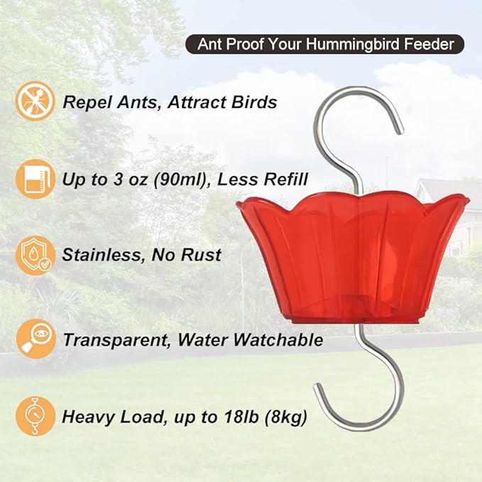 Ant Moat for Hummingbird Feeder - 3 OZ x 2 Pack Red Insect Guard with Large Capacity