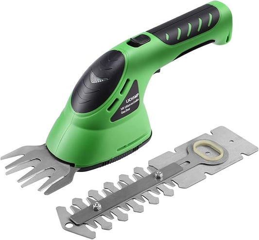 Lichamp 2-in-1 Electric Hand Held Grass Shear Hedge Trimmer Shrubbery Clipper Cordless Battery Powered Rechargeable for Garden and Lawn, CGS-3602 Grass Green
