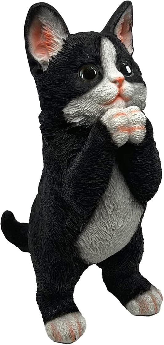 Cat Garden Outdoor Decor Statues – Cute Painting Black Cat Resin Tabby Sculpture Art, Funny Animal Statues Sculptures Decorations for Patio Lawn Yard Gift, Indoor Outdoor Home Decoration