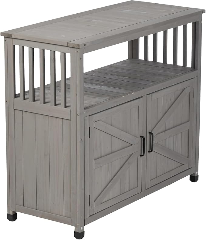 Modern Grey Solid Wood Patio Bar Table Set with Convenient Storage – Ideal Buffet Cabinet Sideboard for Outdoor and Indoor Use!