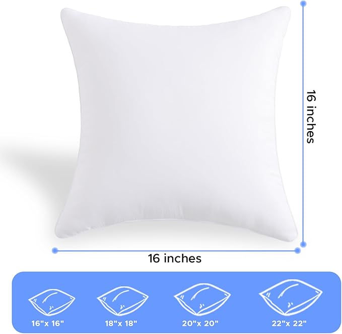 16 x 16 Outdoor Pillow Inserts Set of 2 Waterproof Square Support White Decorative Throw Pillow Inserts for Couch Sofa Beds Small Patio Furniture Cushions