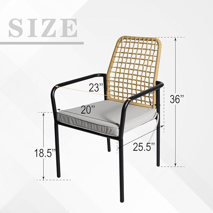 Stackable Rattan Patio Chairs and and Rectangle Dinig Table Set of 6 with 63"x38" Table All-Weather