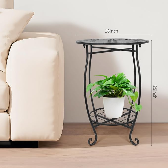 Metal Side Table, 18inch Round Side End Table, Outdoor Side Table Patio Bistro Table, Weather Resistant Portable Outdoor and Indoor End Table Drink Table for Garden Balcony Yard, 25" Height