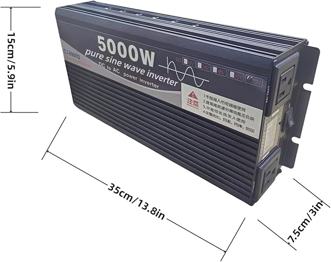 5000W Power Inverter 24V DC to 110V AC Converter with LED Display Dual AC Outlets Dual Fans Radiating for RV, Camp, Boat and Home Emergency Portable Pure Sine Wave Inverter (Smart Screen, 5000W 24V)