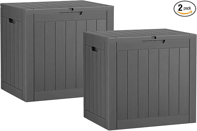 NUNU LAB 32 Gallon Resin Outdoor Storage Box 2 Pack Waterproof Deck Box for Patio Cushions, Garden Tools, Pool Accessories,Backyard Storage Bin,Black