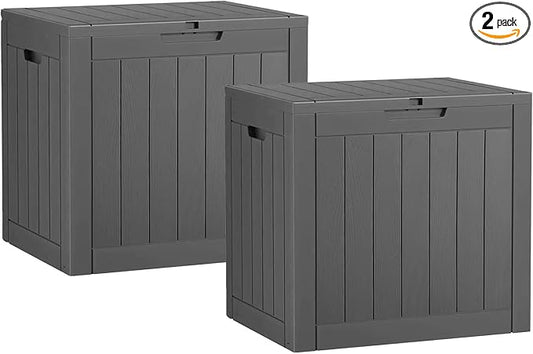 NUNU LAB 32 Gallon Resin Outdoor Storage Box 2 Pack Waterproof Deck Box for Patio Cushions, Garden Tools, Pool Accessories,Backyard Storage Bin,Black