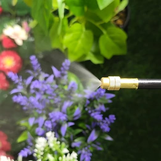 360° Automatic Drip Irrigation Kit - 5/16'' Tubing, Adjustable Spray Nozzle, Copper Atomizing System for Garden/Lawn/Greenhouse, Multi-Directional Rotation, Quick Connectors, 16.4FT