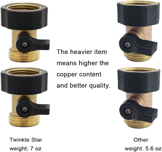 Twinkle Star Heavy Duty Brass Shut Off Valve Garden Hose Connector, Set of 2, TWIS3001
