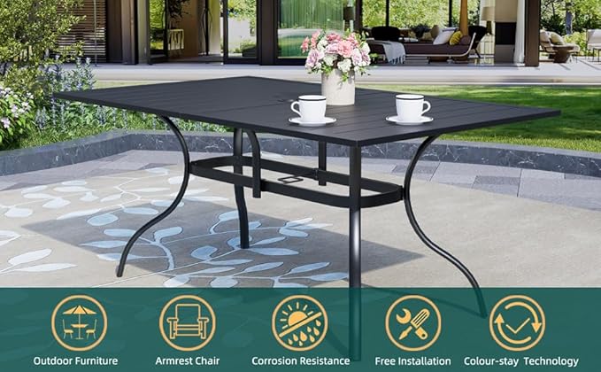 7-Piece Outdoor Patio Dining Set, 6 Stackable Patio Chairs & Rectangular Dining Table with All Weather Frame Furniture Set - Beige Gray