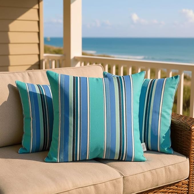 RSH DECOR: Sunbrella Lumbar & Square Pillows Set of 4 | 20" x 12" & 17" x 17" | Water and Fade-Resistant Performance Fabric | Outdoor Throw Pillows for Patio Furniture | Dolce Oasis