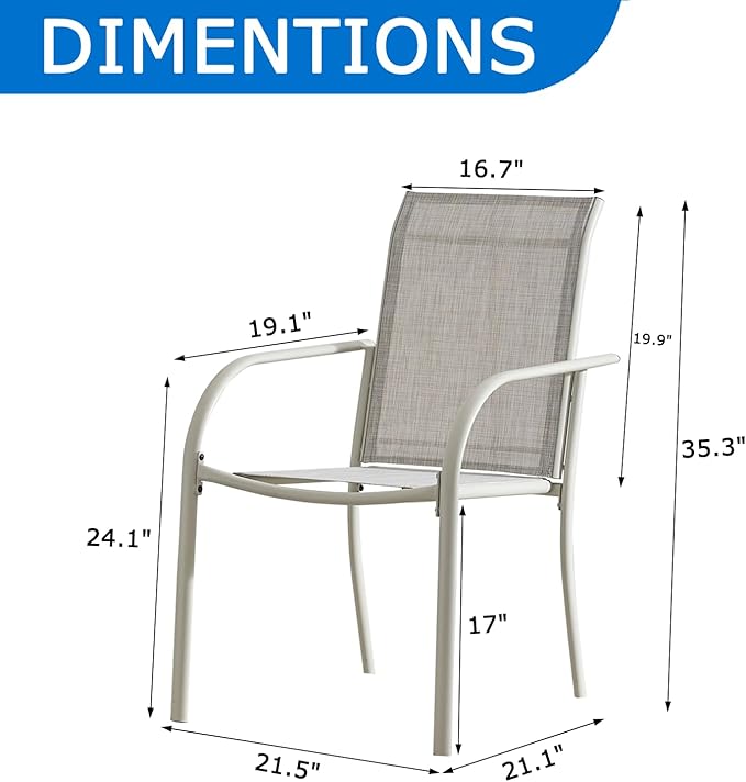 Outdoor Dining Chairs Set of 8, Stackable Patio Chairs with Textilene Fabric, Lightweight Garden Chairs for Poolside, Backyard, Camping, Grey