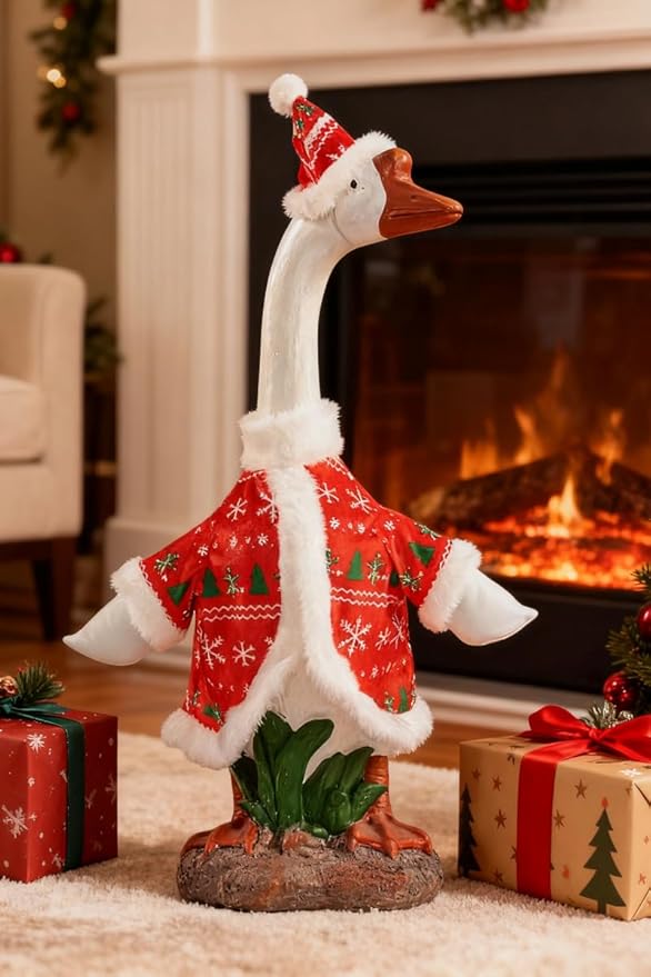 Christmas Porch Goose Outfit - 23" Goose Costume Festive Outfit for Cement Plastic Porch Goose Statue – Funny Outdoor Christmas Decor,Lawn Yard Decor,Patio & Garden Party