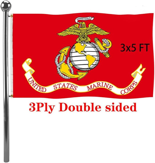 Jayus Double Sided US Marine Corps Military Flags 3x5 FT Outdoor - Vivid Colors 220D USMC Flag Banner with 2 Grommets