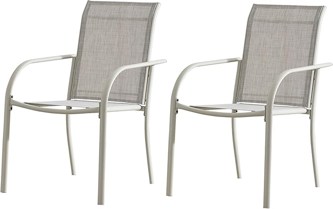 Outdoor Dining Chairs Set of 2, Stackable Patio Chairs with Textilene Fabric, Lightweight Garden Chairs for Poolside, Backyard, Camping, Grey