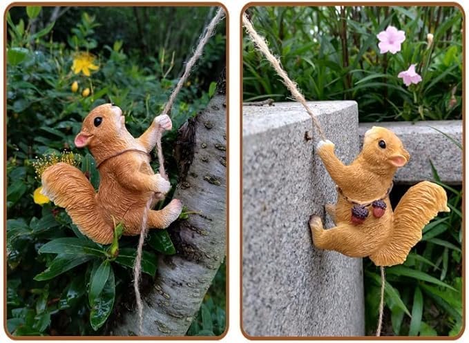 Climbing Squirrel Tree Hugger Statue - UV Resistant Resin Hanging Garden Sculpture, Waterproof Outdoor Decor for Yard, Patio, Porch (Squirrel)