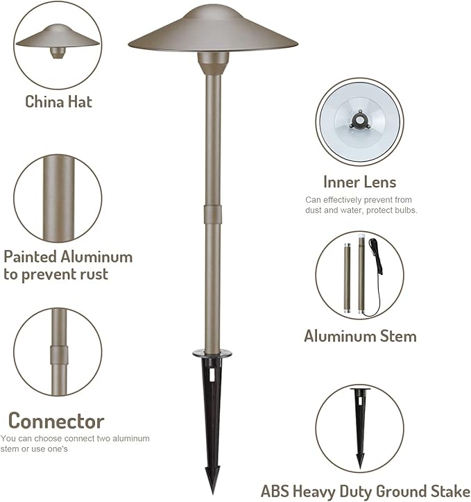 3W LED Landscape Lights Landscape Lighting Low Voltage Outdoor Pathway Lighting Replaceable LED Bulb 3000K Aluminum housing with ABS Ground Stake for Yard Patio Driveway Bronze, Pack of 6