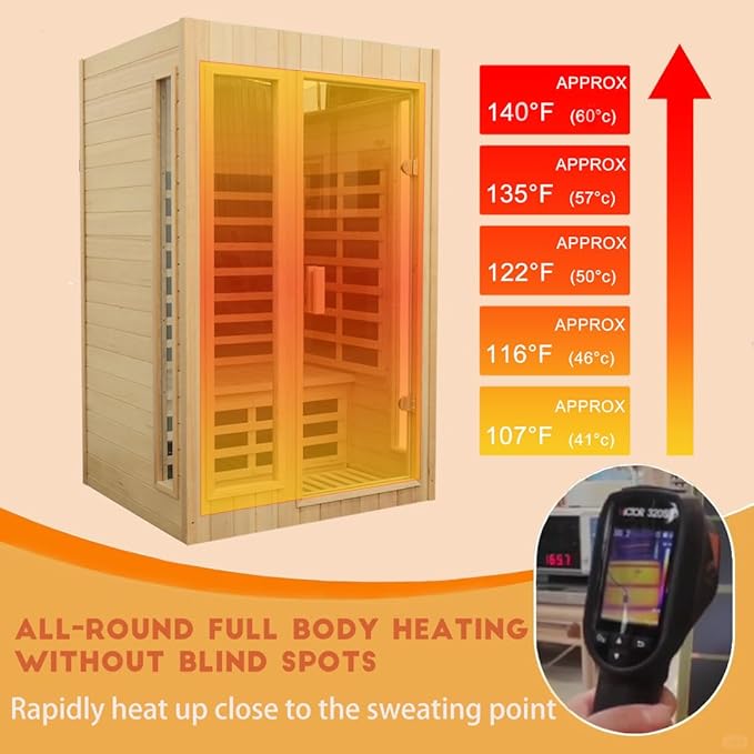 2 Person Infrared Sauna, Far Infrared Saunas for Home, Hemlock Wood Sauna Room, Low EMF Indoor Home Sauna Spa, 1500Watt, Bluetooth Speakers, Reading Lamps