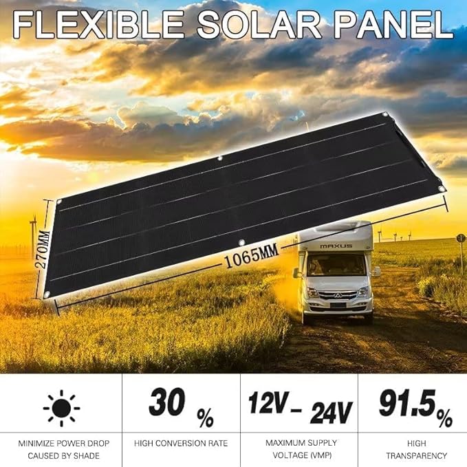 600 Watt Flexible Solar Panel for RV, 2 × 300 Watt 12 Volt Solar Power Panel Kit Photovoltaic Module Monocrystalline Solar Panels for Camping Off Grid Car Battery Charging Boat