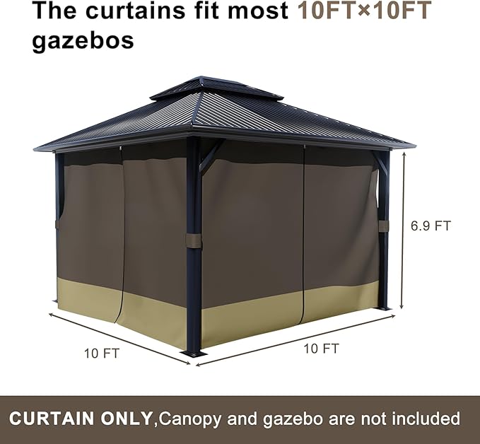BPS 10' x 10' Gazebo Curtain Privacy 4-Panel Sidewall Outdoor Replacement Shade (Only Curtain)