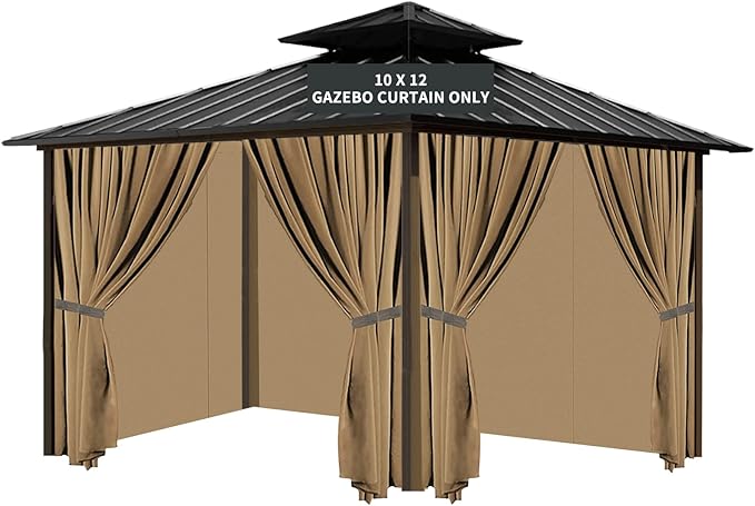 Gazebo Universal Replacement Privacy Curtain, 10'X12' Gazebo Outdoor Waterproof, 4-Panels Sidewall Curtains with Zipper for Patio, Garden and Backyard (Only Curtains, 10'X12', Brown)
