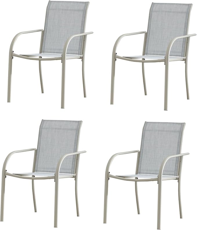 Outdoor Dining Chairs Set of 4, Stackable Patio Chairs with Textilene Fabric, Lightweight Garden Chairs for Poolside, Backyard, Camping, Beige