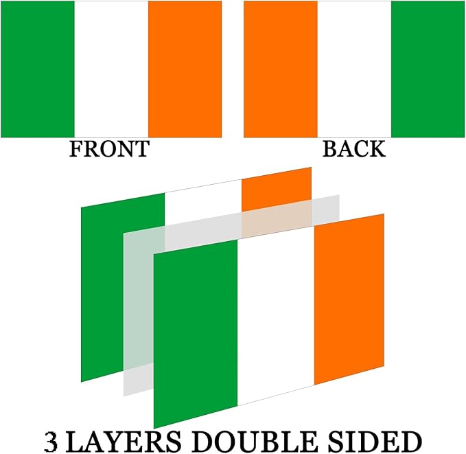 Double Sided Irish Flag 3x5 Outdoor Heavy Duty- 3Ply 240D 4 Rows Stitched- Ireland 3x5 Flag- UV Fade Resistant With Canvas Header & 2 Brass Grommets