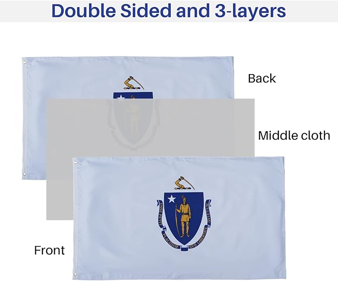 Bradford Massachusetts Flag 3x5 ft Outdoor, Double Sided MA State Flag 3 Layer, Vivid Color MA Flag with 2 Brass Grommets for House Room Decoration