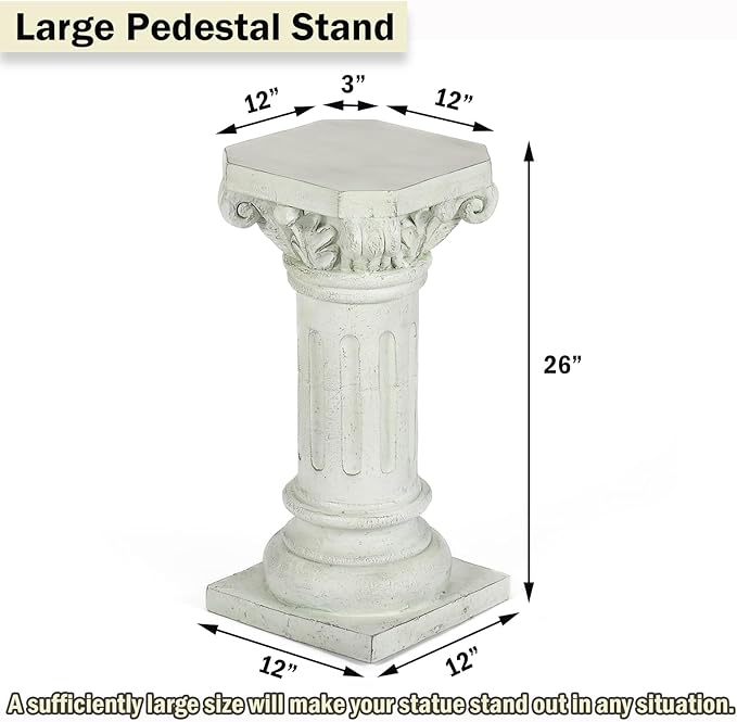 26" Tall Roman Column Pedestal Stand - Heavy Duty Magnesium Oxide Garden Pedestal for Statues, Weatherproof Outdoor Pillar for Sculptures – Sturdiness Plinth Base Statue Riser