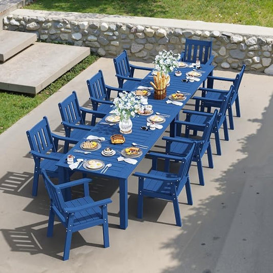YEFU Outdoor Patio Dining Sets: All Weather 12 Piece Dining Table Set for 10 with Umbrella Hole & Aluminum Frame - Outdoor Furniture Patio 2 Table and 10 Chairs for Outside Backyard/Porch/Deck Blue
