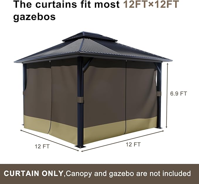BPS 12' x 12' Gazebo Curtain Privacy 4-Panel Sidewall Outdoor Replacement Shade (Only Curtain)