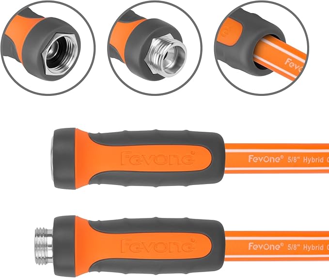 Fevone Garden Hose 55 ft., Lightweight Hybrid Water Hose, Flexible and Durable, Leak-Free Connections