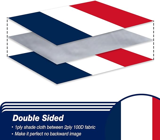 France French Flag 3x5 ft Outdoor, Double Sided 3 Ply Heavy Duty National Flag for FR, 100% Quality Polyester French Banner with Brass Grommets 4 Rows Stitches