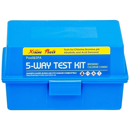 XtremepowerUS 5-Way Swimming Pool Test Kit pH, Chlorine, Bromine, Alkalinity Chemistry Testing with Case Spa, Inground Above Ground Pool Residential