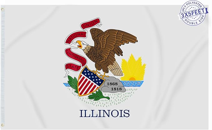 AMZFLAG Illinois State Flag 3x5 ft Outdoor, Heavy Duty Illinois Flags Made in USA, Double Sided IL Flags of Illinois with 2 Brass Grommets, Vivid Color State of Illinois Flag Thick Material