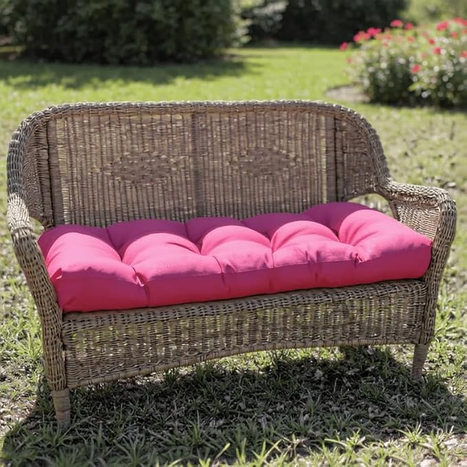 RSH DECOR Sunbrella Tufted Wicker Loveseat Cushion | 44” x 22" | Water and Fade-Resistant Performance Fabric | Outdoor Settee Cushion for Patio Furniture | Made in USA (Canvas Buttercup Yellow)