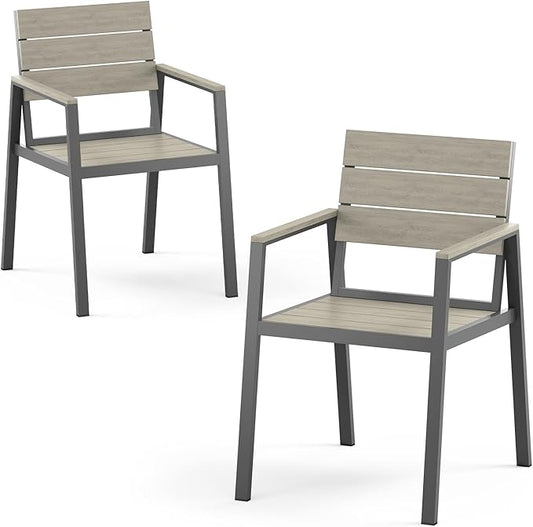 Outdoor Patio Dining Chairs Set of 2, Aluminum & HDPE All-Weather for Deck, Lawn, Backyard, Pool and Indoor Use (Classic Gray