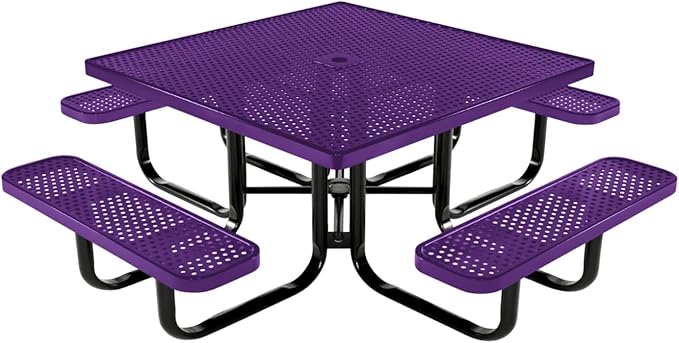 COATEDOUTDOORFURNITURE Heavy-Duty Portable Outdoor Kids Table with Umbrella Hole, Punched Steel Kids Picnic Table, Commercial-Grade, Made in America (46 in, Square, Childrens, Purple)