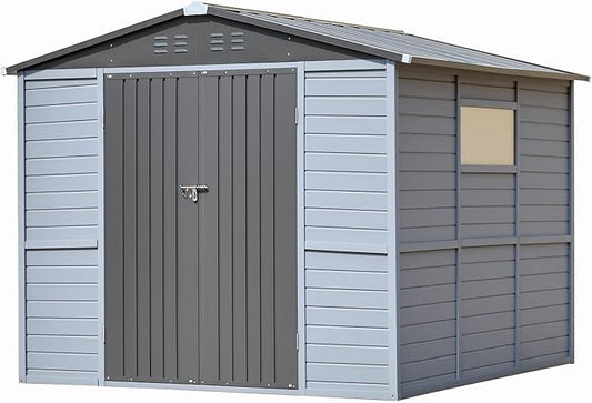 Galvanized Steel Frame & Solid Cedar Wood Wall Shed | 8x8ft Outdoor Storage Shed with Waterproof Roof & Wind Resistance, Lockable Double Doors for Garden, Lawn, Patio Organization