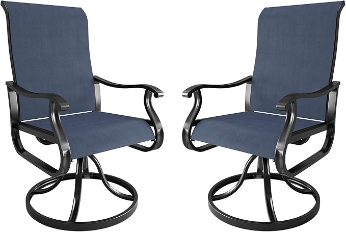 Amopatio Patio Swivel Chairs Set of 2, Outdoor Swivel Rocker Dining Chairs with All Weather Textilene High Back & Metal Frame, for Backyard Deck Lawn Garden, Navy Blue