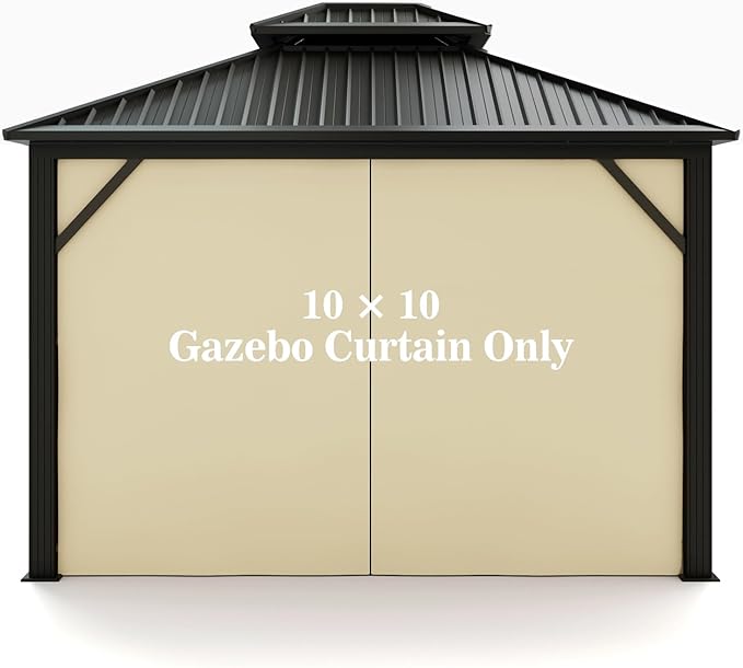 Gazebo Universal Replacement Privacy Curtain – Hugline 10' x 10' Gazebo Side Wall Outdoor Privacy Panel with Zipper (Beige)