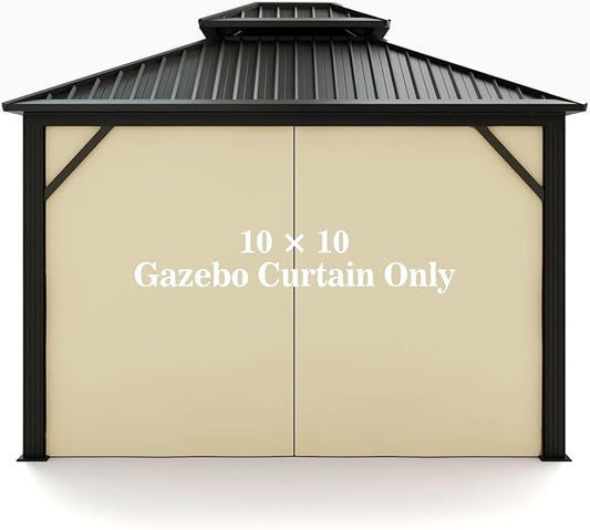 Gazebo Universal Replacement Privacy Curtain – Hugline 10' x 10' Gazebo Side Wall Outdoor Privacy Panel with Zipper (Beige)